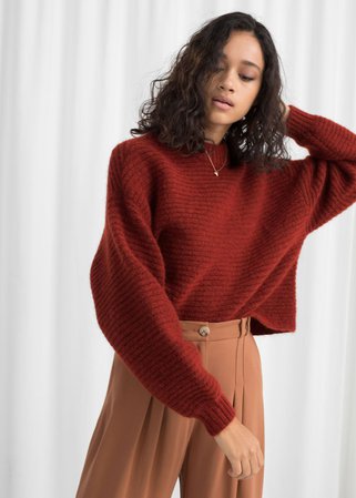 model wearing cropped red sweater - Google Search