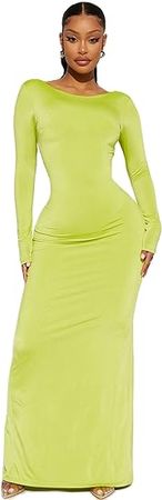 Amazon.com: Linjianvhai Women Open Back Long Sleeve Long Dress Skinny Slim Fit Solid Color Party Maxi Dress Bandage Porm Dresses : Clothing, Shoes & Jewelry