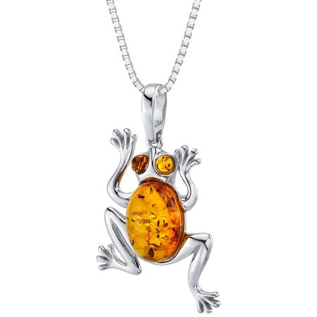 Baltic Amber Lucky Frog Pendant Necklace in Sterling Silver - R168223S | Ruby & Oscar