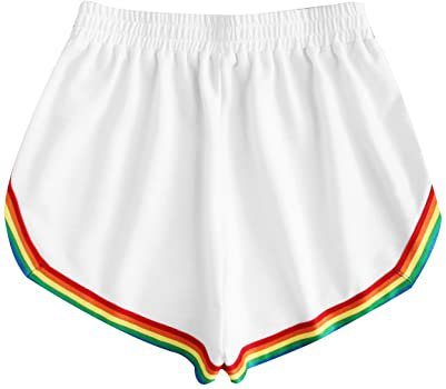 SOLY HUX Women's Tie Front Elastic Waist Workout Yoga Track Shorts White Rainbow Large at Amazon Women’s Clothing store