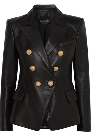 Balmain | Double-breasted leather blazer | NET-A-PORTER.COM