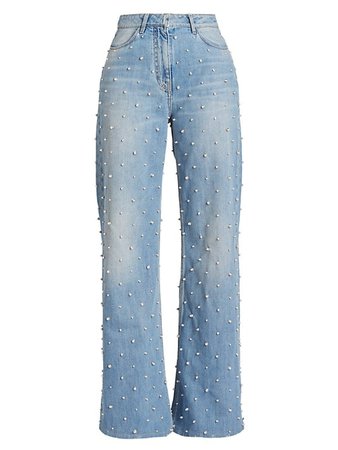 Shop Givenchy High-Rise Stretch Pearl Wide-Leg Jeans | Saks Fifth Avenue