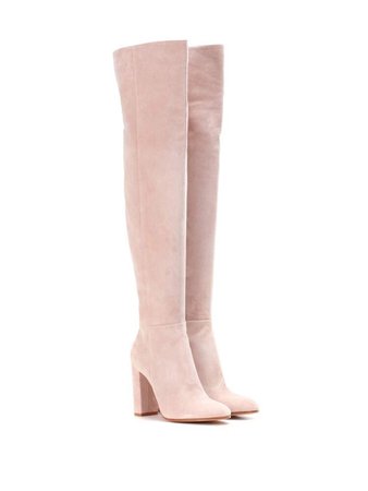 Pinkish knee high velvet high heel boots