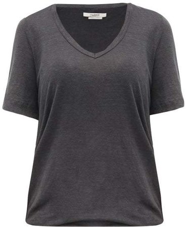 Kranger V Neck Linen Jersey T Shirt - Womens - Dark Grey