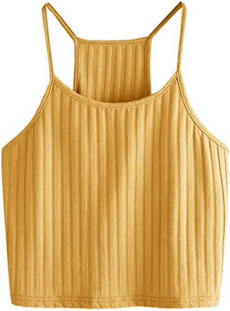 SheIn Women's Summer Basic Sexy Strappy Sleeveless Racerback Crop Top Yellow Small at Amazon Women’s Clothing store