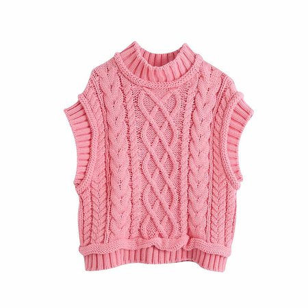 Evfer Women Casual Za Turtleneck Pink Knitted Pullover Vest 2020 Autumn Chic Lady Sleeveless Sweaters Girls Cute Knitted Jumpers|Pullovers| - AliExpress