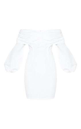 White Puff Sleeve Ruched Bardot Bodycon Dress | PrettyLittleThing USA