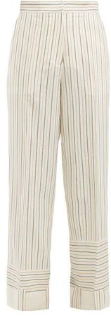 Patchwork Striped Wide Leg Trousers - Womens - White Stripe