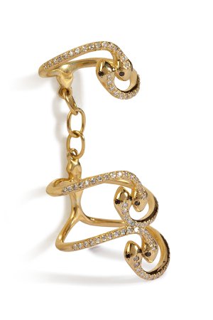 Yellow Gold Snake Parade Ring with Diamonds Gr. 6.5
