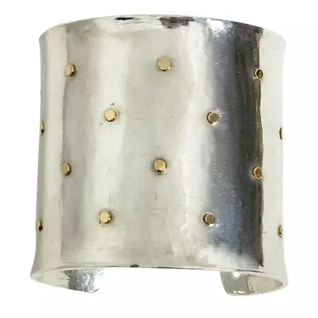 Silver and Gold Huge Cuff Bracelet at 1stDibs