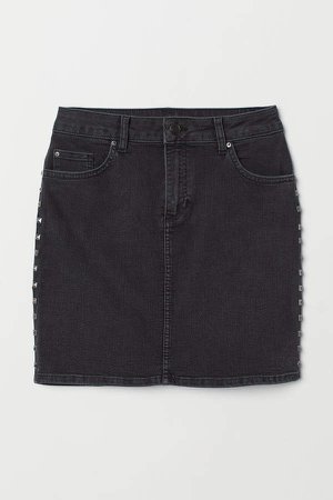 Denim Skirt with Studs - Black