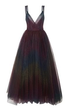 Monique Lhuillier Flocked Pleated Tulle Gown
