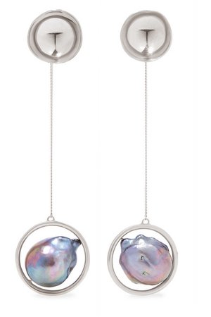 Closer by Wwake Silver pearl earrings