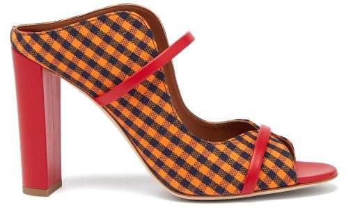 Nora Gingham Canvas And Leather Sandals - Womens - Orange Multi