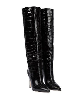 Paris Texas Women's Black Croc-effect Leather Knee-high Boots $685