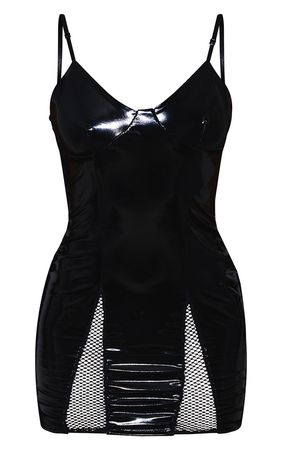 Black Vinyl Strappy Bodycon Dress | PrettyLittleThing USA