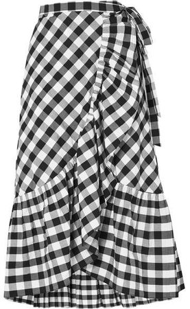 Glo Ruffled Gingham Cotton-poplin Wrap Skirt - Black