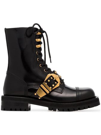 Versace Studded Belt Leather Brogued Boots - Farfetch