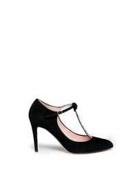 Lyst - Kate Spade New York 'noland' Ribbon Crystal T-strap Suede Pumps in Black