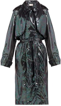 Double Breasted Iridescent Chiffon Trench Coat - Womens - Black Multi