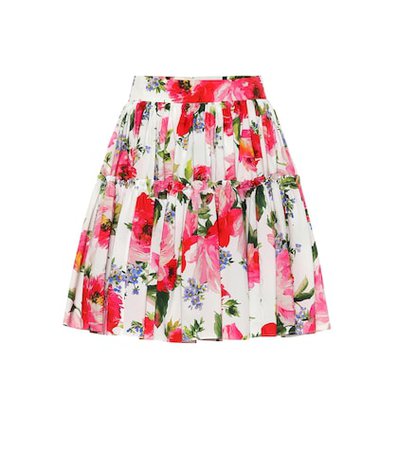 Floral-printed cotton miniskirt