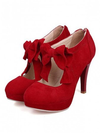 Red Round Toe Stiletto Bow Fashion Cute High-Heeled Shoes - Pumps/Heels - Shoes
