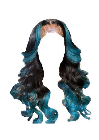 Black/Turquoise Blue Green Curly Lace Front Wig