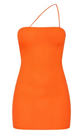 Orange Rib One Shoulder Spaghetti Strap Dress | PrettyLittleThing CA
