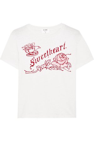 RE/DONE Sweetheart flocked printed cotton-jersey T-shirt