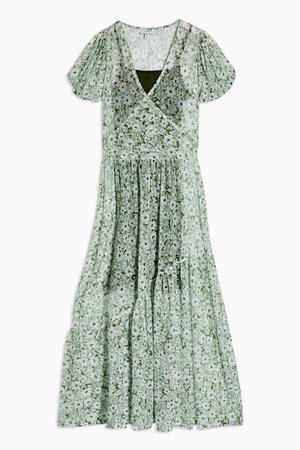 Green Daisy Mesh Wrap Midi Dress | Topshop