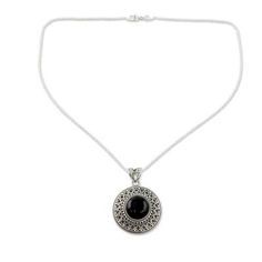 Sterling Silver and Onyx Pendant Necklace, "Midnight Lace"