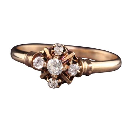 Antique Victorian 14K Rose Gold Old Mine Cut Diamond Ring For Sale at 1stDibs