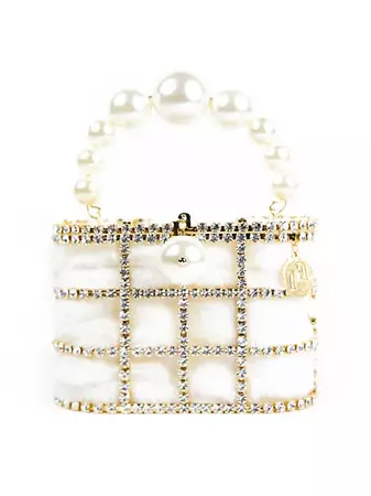 Shop Rosantica Holli Crystal-Embellished Faux Fur Top Handle Bag | Saks Fifth Avenue
