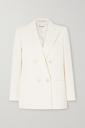 Ivory Double-breasted wool-twill blazer | SAINT LAURENT | NET-A-PORTER