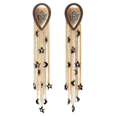 Drop Earrings with Moons and Stars Tassels in Vermeil Gold For Sale at 1stDibs