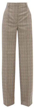 Prince Of Wales Check Wool Wide Leg Trousers - Womens - Grey Multi