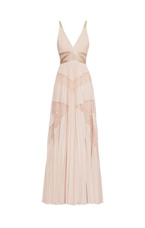 Pleated Lace Inset Gown - Rose Gold | BCBG.com