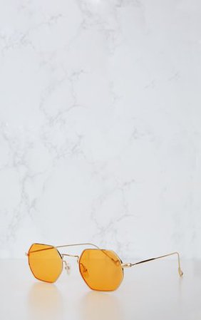 Orange Hexagon Retro Sunglasses | PrettyLittleThing