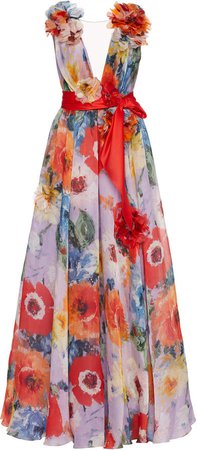 Floral-Pattenerd Silk-Organza Gown