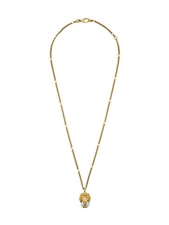 Gold Gucci crystal lion head necklace - Farfetch