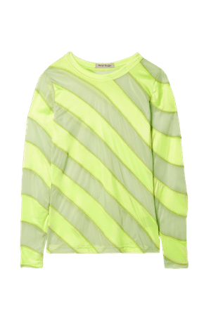MERYLL ROGGE Neon satin-jersey and mesh top