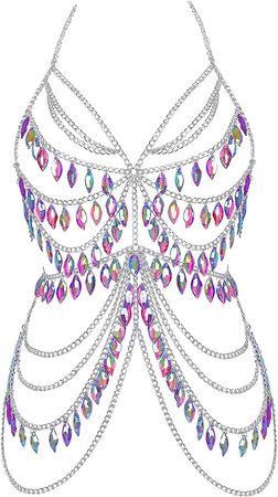 Amazon.com: Azazccm Rhinestone Body Chain Jewelry for Women, Boho Layered Silver Chain Bra, Adjustable Body Jewelry for Party, Nightclub, Beach : Clothing, Shoes & Jewelry