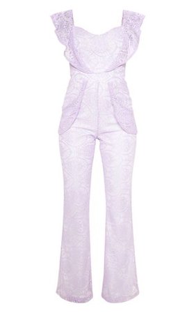 Lilac Lace Frill Sweetheart Neckline Jumpsuit | PrettyLittleThing