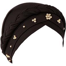 African Women Turban Cap Twisted Beaded Braid Head Wraps Pre-Tied Chemo Headscarf for Cancer Hair Cover Hats (Black) at Amazon Women’s Clothing store
