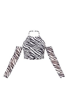 Black Zebra Print Mesh Cut Out Crop Top | PrettyLittleThing USA