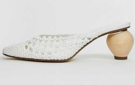 Bershka woven mules with interest heels in white