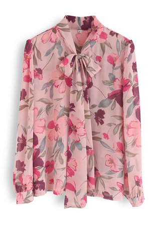 A Million Floral Dreams Print Chiffon Shirt in Blush - TOPS - Retro, Indie and Unique Fashion