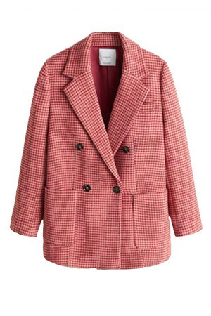Buy Mango Pink Double-Breasted Houndstooth Coat Online