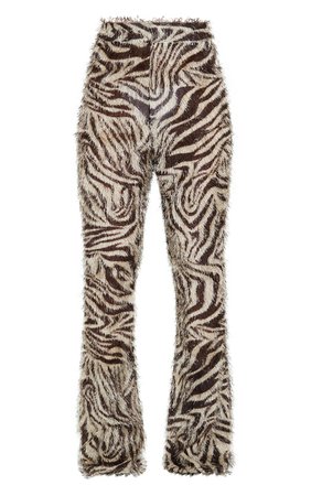 White Zebra Print Eyelash High Waisted Flared Trouser | PrettyLittleThing USA