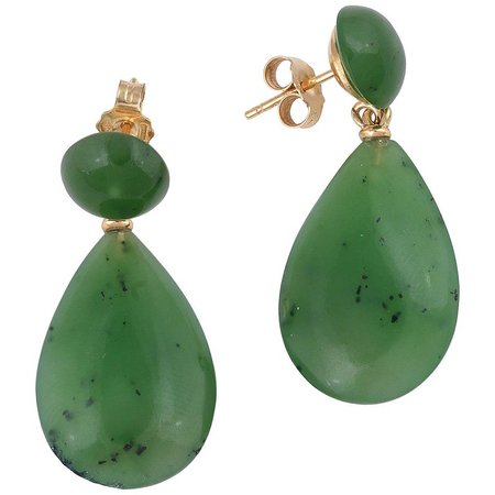 Jade and Gold Pendant Earrings